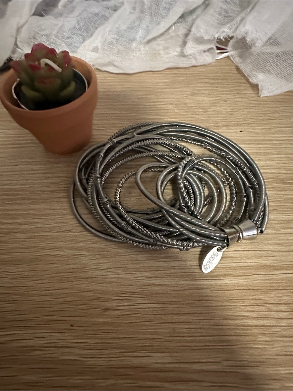 Sea Lily Stainless Steel Multi-Strand Piano Wire Bracelet - Silver Bangle